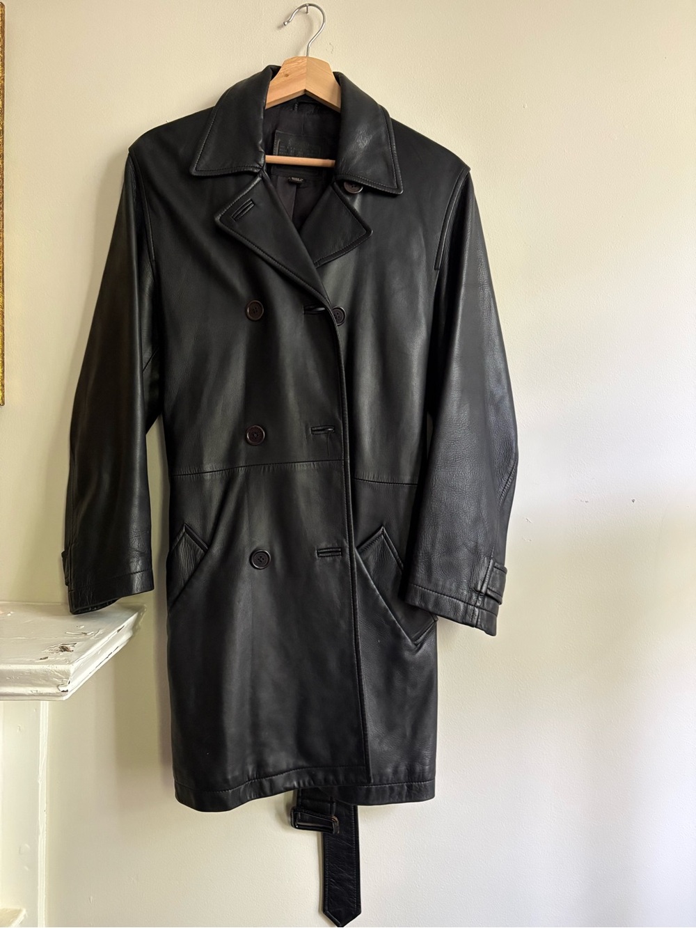 Vintage Coach Black Leather Double-Breasted Coat - Size Small